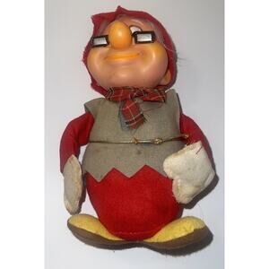 Vtg Elf Pixie Christmas‎ Tree Ornament Plastic Face Felt Body MCM Japan